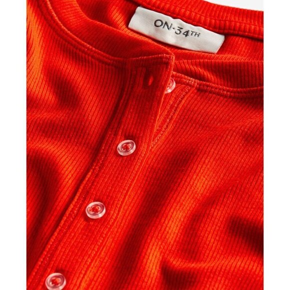 On 34th Plus Size Bright Orange Ribbed Long-Sleeve Henley Top NWT - Picture 4 of 8